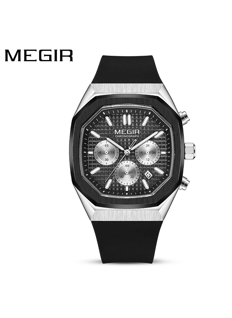 watch Meigel New Cross-border Wholesale Mens Three-eye Six-pin Fashion Multifunctional Luminous Waterproof watch White shell and black face