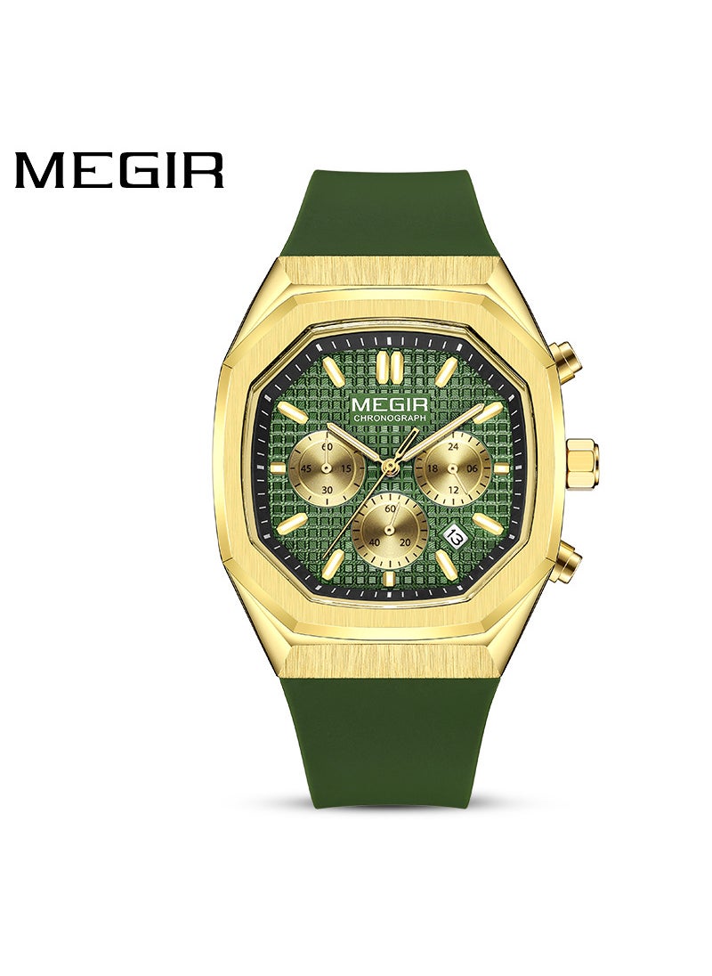 watch Meigel New Cross-border Wholesale Mens Three-eye Six-pin Fashion Multifunctional Luminous Waterproof watch Gold Shell Green face