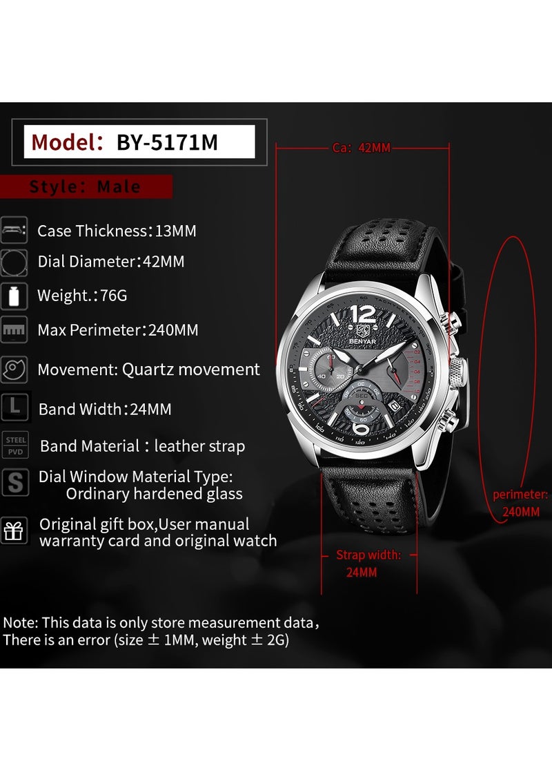 Watches for Men Watch Quartz Luxury Chronograph Waterproof Watch 5171