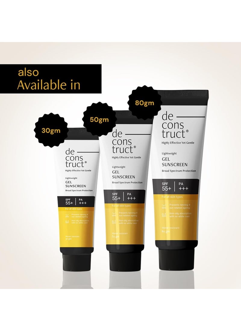 Deconstruct Face Gel Sunscreen SPF 50 + and PA+++ | Gel based sunscreen for oily, combination skin, normal skin | Broad spectrum sunscreen, No White Cast, Lightweight, Non greasy - 30gm