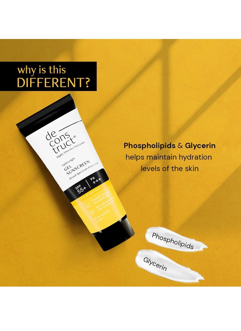 Deconstruct Face Gel Sunscreen SPF 50 + and PA+++ | Gel based sunscreen for oily, combination, acne prone & normal skin| Broad spectrum sunscreen, No White Cast, Lightweight - 50g each, pack of 3