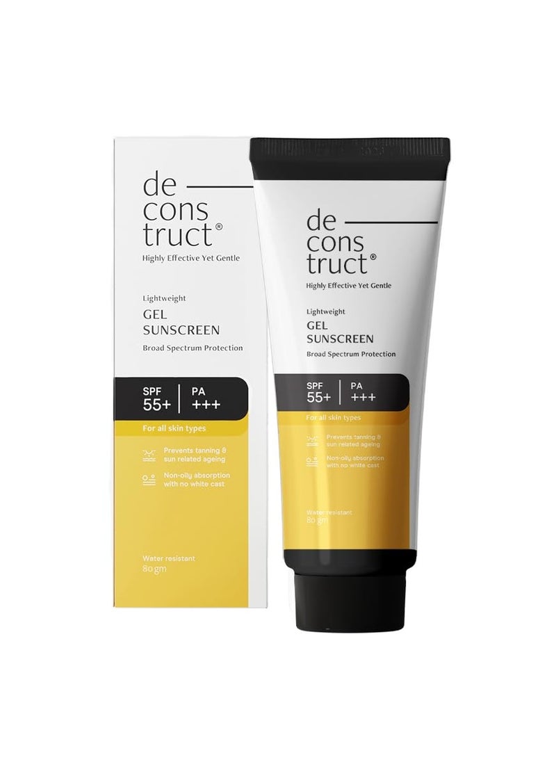 Deconstruct Face Gel Sunscreen SPF 50 + and PA+++ | Gel based sunscreen for oily, combination skin, normal skin | Broad spectrum sunscreen, No White Cast, Lightweight, Non greasy - 80g