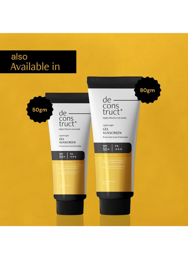 Deconstruct Face Gel Sunscreen SPF 50 + and PA+++ | Gel based sunscreen for oily, combination skin, normal skin | Broad spectrum sunscreen, No White Cast, Lightweight, Non greasy - 80g