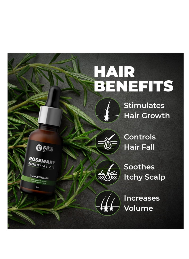 Beardo Rosemary Essential Oil, 15 ml & Derma Roller For Hair Growth 0.5 mm with 540 Chromium Needles | for Hair Growth, Hair fall and Regrowth | Skin Nourishment | 100% Natural | Aroma Oil