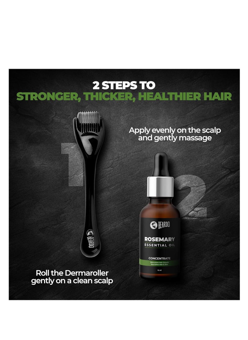 Beardo Rosemary Essential Oil, 15 ml & Derma Roller For Hair Growth 0.5 mm with 540 Chromium Needles | for Hair Growth, Hair fall and Regrowth | Skin Nourishment | 100% Natural | Aroma Oil