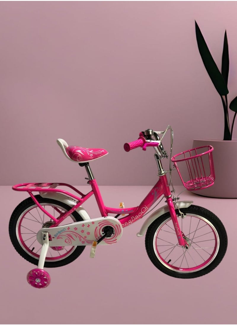 Kids Bicycle with Training Wheels – 16 Inch Pink Bike with Basket & Back Carrier – Ideal for Girls – Durable Steel Frame