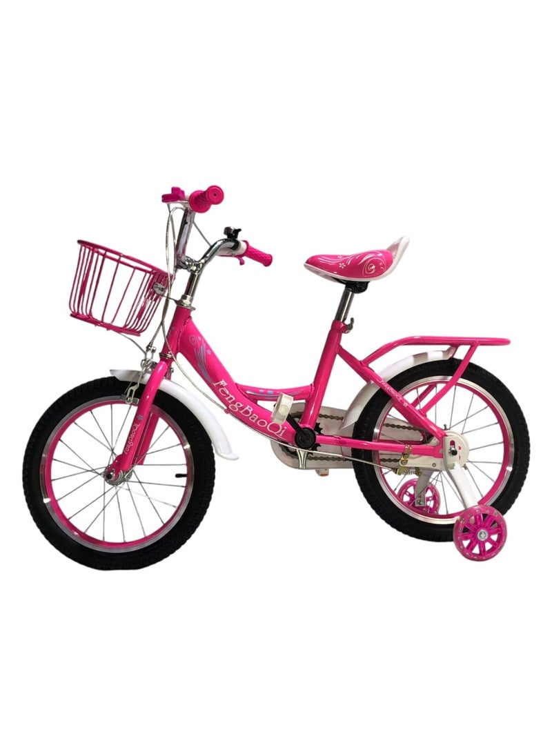Kids Bicycle with Training Wheels – 16 Inch Pink Bike with Basket & Back Carrier – Ideal for Girls – Durable Steel Frame
