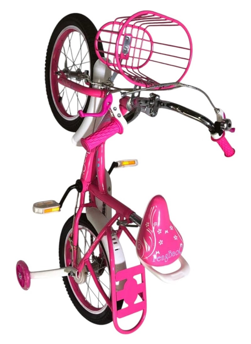 Kids Bicycle with Training Wheels – 16 Inch Pink Bike with Basket & Back Carrier – Ideal for Girls – Durable Steel Frame
