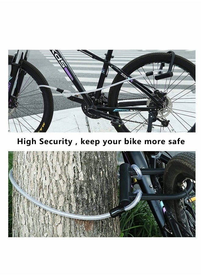 Heavy Duty U,Lock for Bikes with 4FT Steel Cable and Durable Mounting Bracket for Road and Mountain Bikes