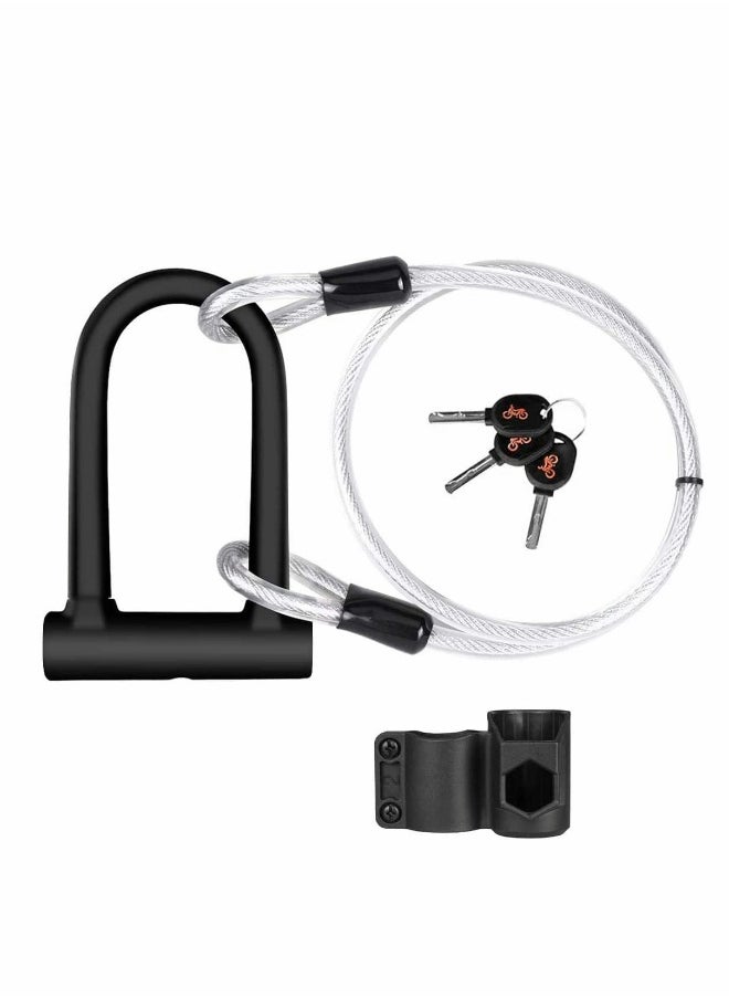 Heavy Duty U,Lock for Bikes with 4FT Steel Cable and Durable Mounting Bracket for Road and Mountain Bikes