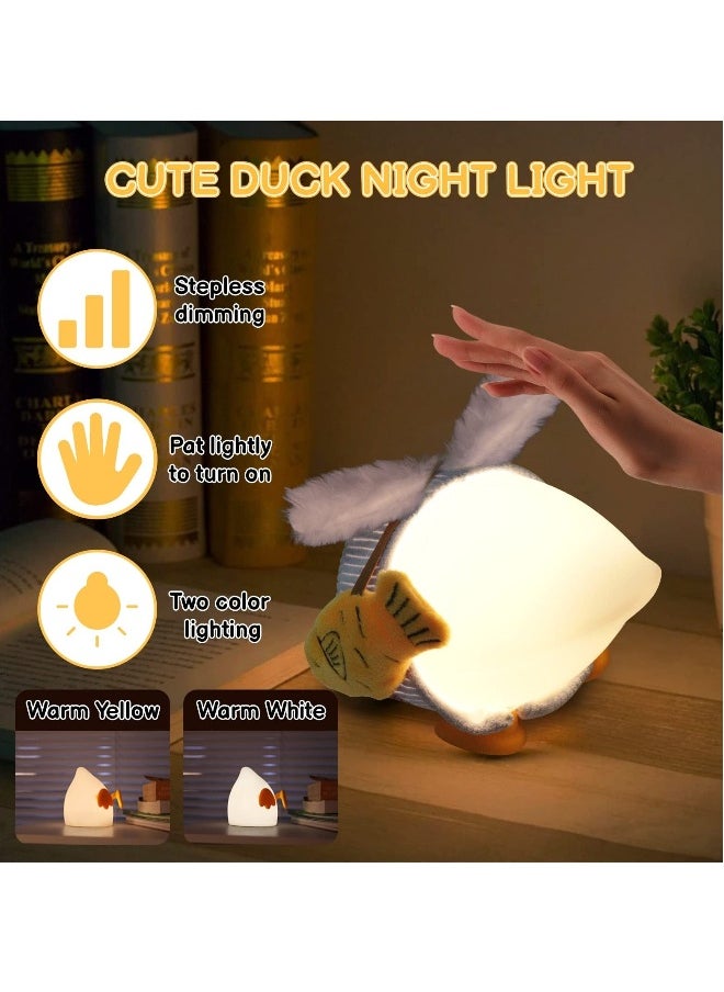 Cute Duck Night Light Touch ON OFF Lamp Kids with 2 Colors 3200K 3400K Silicone Animal Baby Rechargeable Desk 15 Timer