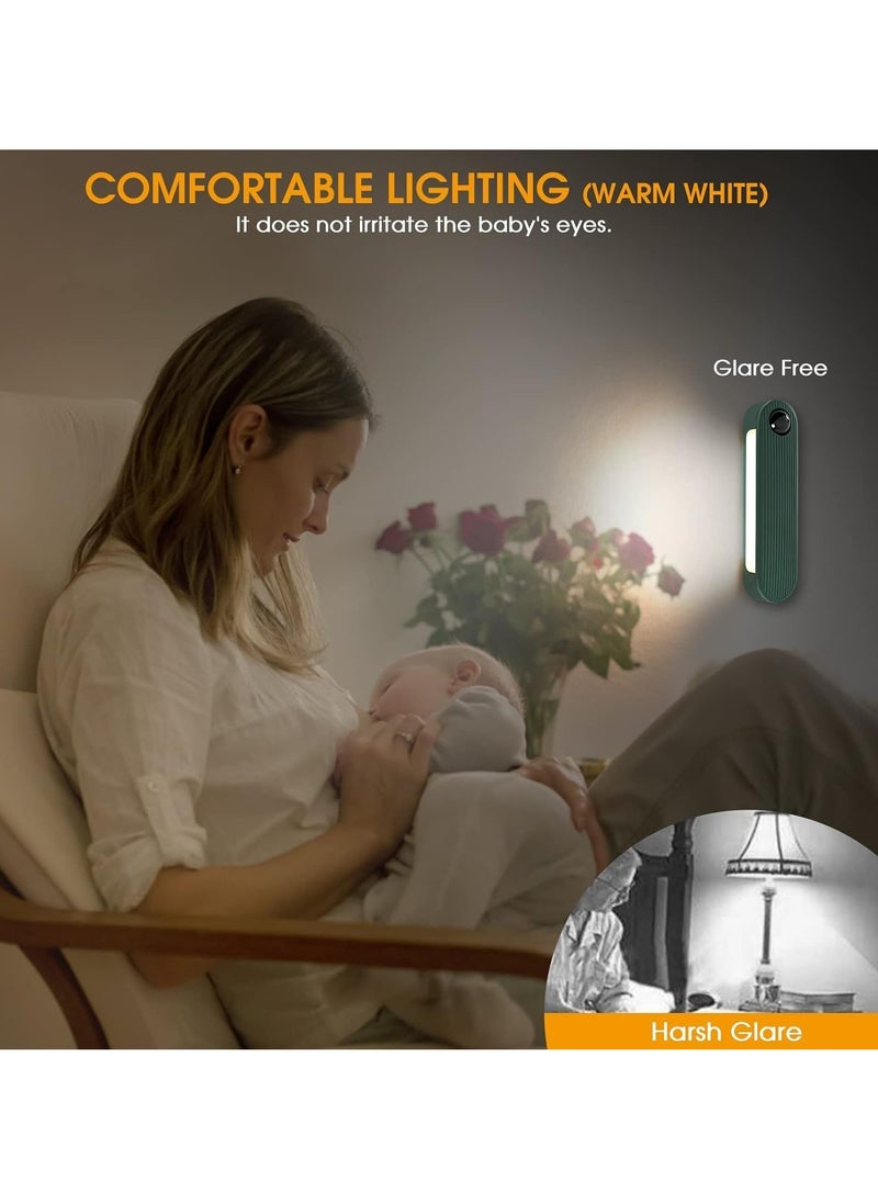 Night Light with Motion Sensor Dimmable Rechrageable LED Night Lights for Kids Bedrooms Warm White Nightlights Magnetic USB Chargeable for Room Bathroom Cabinet Closet Hallway 2 Pack Green
