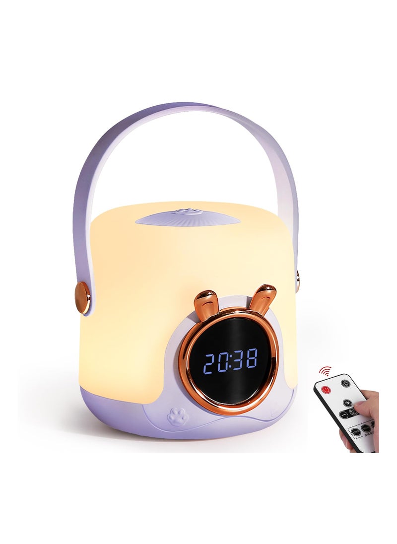 Kids Night Light with Clock Baby Lights for Nursery Portable Led Table Lamp Children Camping Room Breastfeeding Gifts Purple
