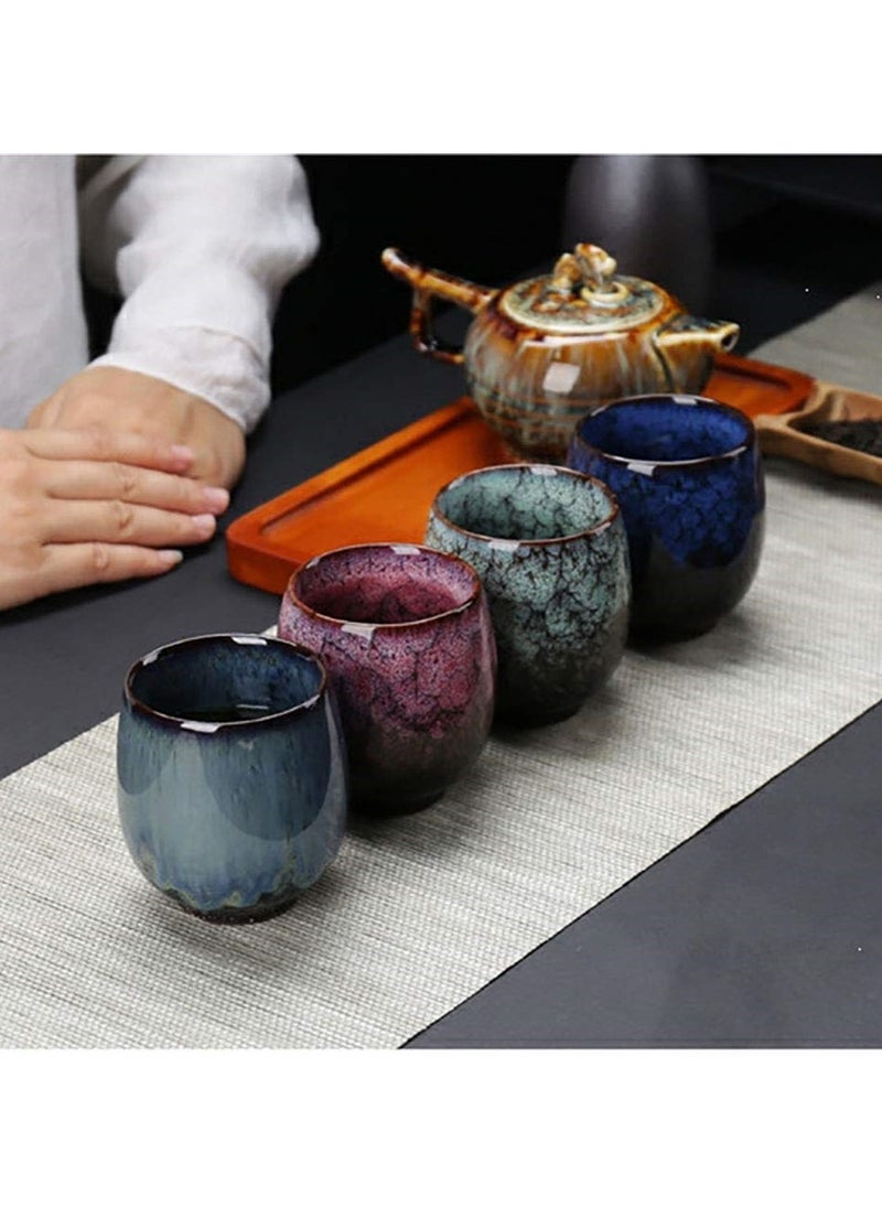 Ceramic Tea Cup Set, 4Pcs Chinese Kung Fu Tea Set, Espresso Coffee Cups, Yerba Mate Companion Set, Ideal for Tea, Coffee, Gifts
