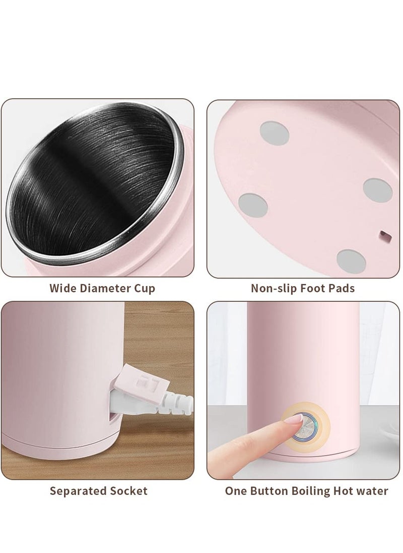Portable Electric Kettle, 400ml Travel Tea Kettle with Non-stick Coating Double Wall Water Boiler Bottle Insulated Coffee Thermos Mug Fast Boil and Auto Shut Off Hot Water Heater (Pink)