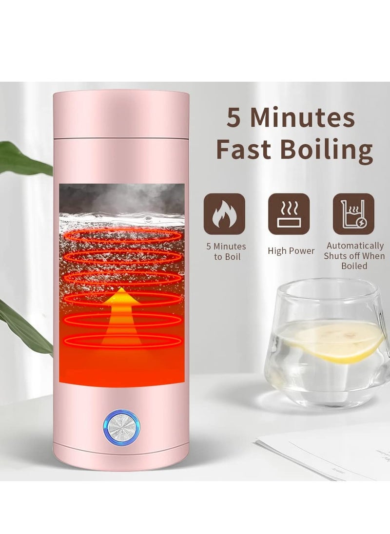 Portable Electric Kettle, 400ml Travel Tea Kettle with Non-stick Coating Double Wall Water Boiler Bottle Insulated Coffee Thermos Mug Fast Boil and Auto Shut Off Hot Water Heater (Pink)
