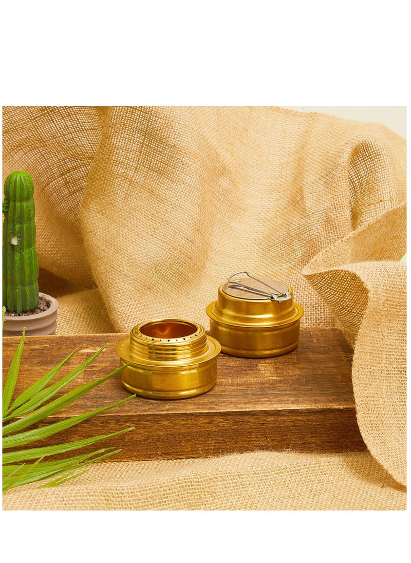 Brass Camping Stove Set with Fuel Storage and Temperature Control for Outdoor Cooking, 2 Pieces