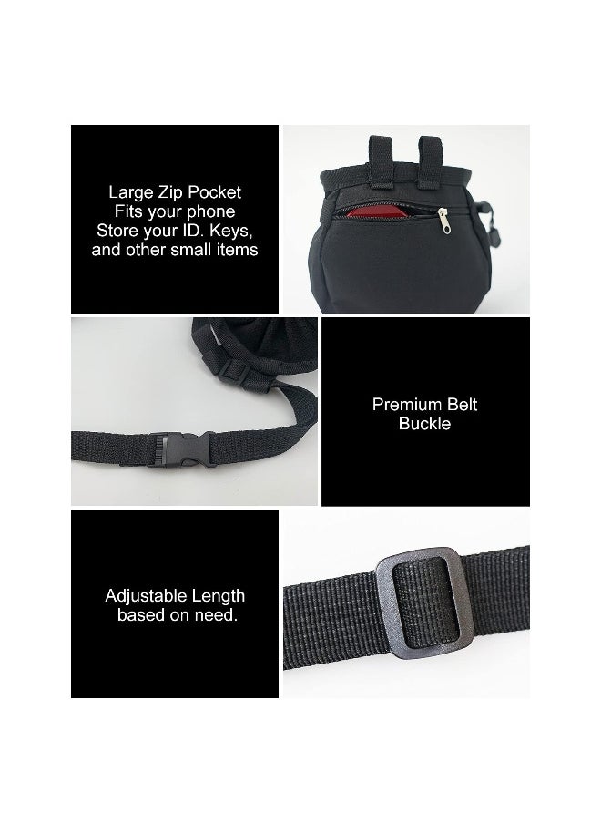 Rock Climbing Chalk Bag, Drawstring Rock Climbing Chalk Bag, Bouldering Chalk Bag Bucket, with Belt and Zipper Pocket for Fitness, GYM Weight Lifting, Hunting, Bouldering Magnesium Sack