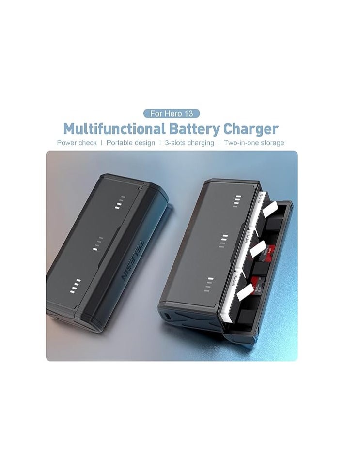 TELESIN Enduro Battery Charger with Smart Power Indicator and Side Charging Port for GoPro Hero 13 Go Pro Charging Accessories Pocket Size Portable