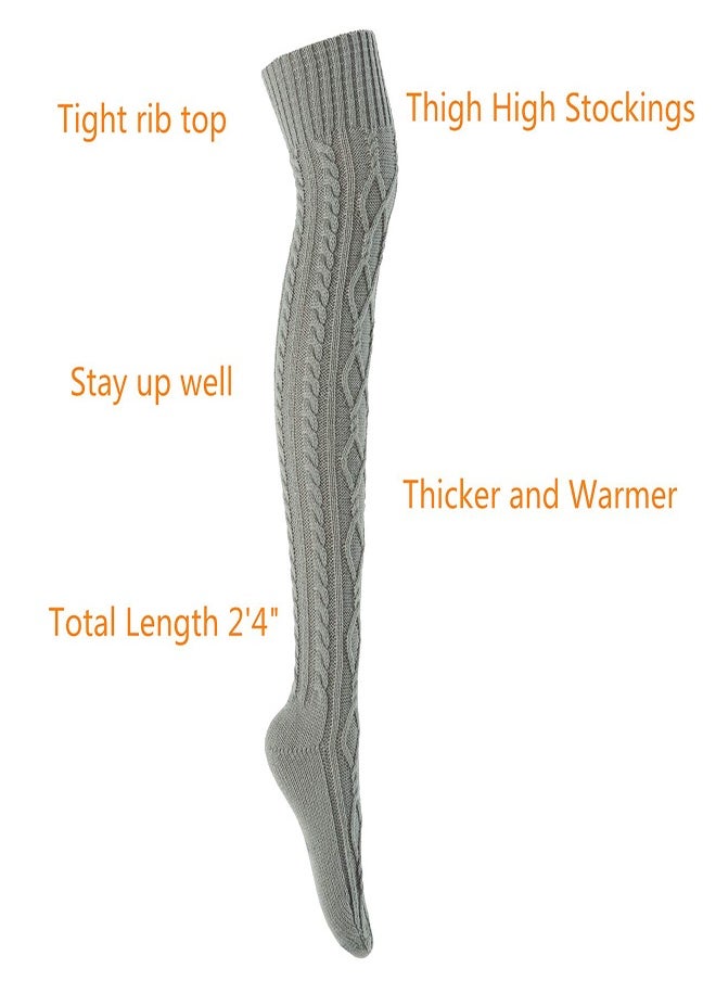 Warm Cable Knit Over Knee Socks for Women - Long Leg Warmers for Winter, Stylish Rhombus Design, Cozy Knitted Wool Stockings, Perfect for Boots and Cold Weather