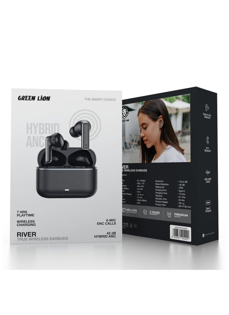 River True Wireless Earbuds ANC + ENC Clarity / Wireless Charging / Smart In-Ear Detection / Hands-Free Headphone / 6-Mic ENC Calls /Truewireless Headphones- Black