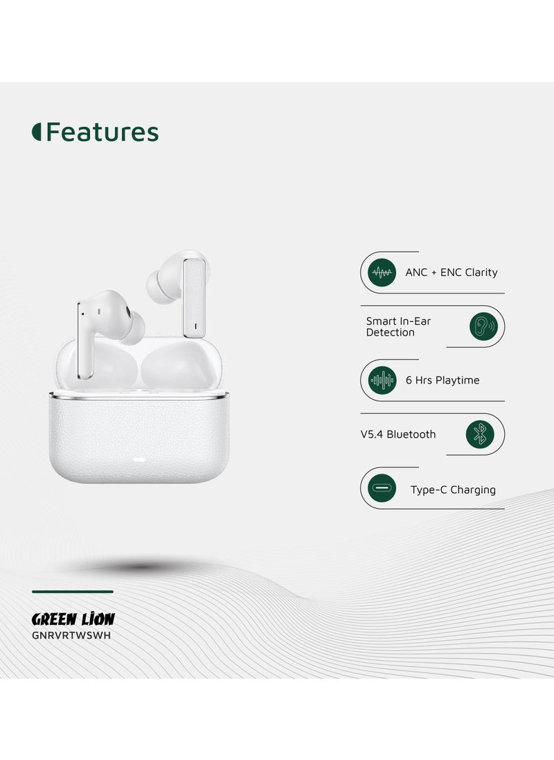 River True Wireless Earbuds ANC + ENC Clarity / Wireless Charging / Smart In-Ear Detection / Hands-Free Headphone / 6-Mic ENC Calls / In-Ear Headphones for Music, Calls & Gaming/Truewireless Headphones- White