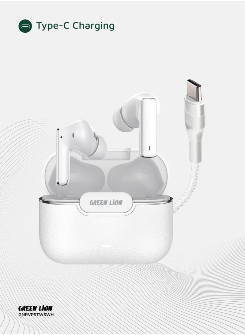 River Plus True Wireless Earbuds ANC + ENC Clarity and 2.4G Connector / Truewireless Headphones / Smart In-Ear Detection / Wireless Charging / Waterproof Earbuds / Hands-Free Headphone / 6-Mic ENC Calls / In-Ear Headphones for Music, Calls & Gaming - White