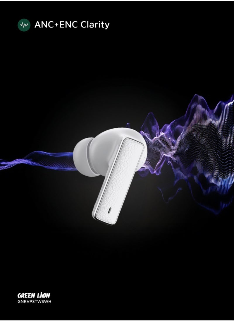 River Plus True Wireless Earbuds ANC + ENC Clarity and 2.4G Connector / Truewireless Headphones / Smart In-Ear Detection / Wireless Charging / Waterproof Earbuds / Hands-Free Headphone / 6-Mic ENC Calls / In-Ear Headphones for Music, Calls & Gaming - White