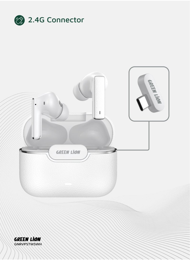 River Plus True Wireless Earbuds ANC + ENC Clarity and 2.4G Connector / Truewireless Headphones / Smart In-Ear Detection / Wireless Charging / Waterproof Earbuds / Hands-Free Headphone / 6-Mic ENC Calls / In-Ear Headphones for Music, Calls & Gaming - White
