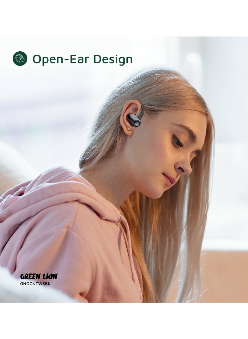 Ocean Open Ear Waterproof Headphones / 135° Free Rotation / Wireless Earbuds / Touch Control / Type-C Charging / 6 hrs Playtime / Hands-Free / Headphones for Gaming with Voice Assistant - Black