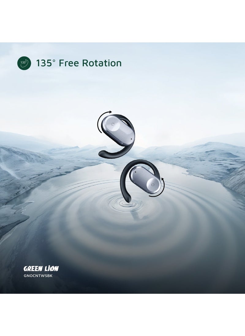 Ocean Open Ear Waterproof Headphones / 135° Free Rotation / Wireless Earbuds / Touch Control / Type-C Charging / 6 hrs Playtime / Hands-Free / Headphones for Gaming with Voice Assistant - Black