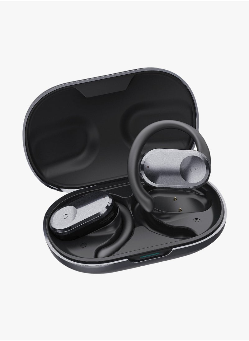 Ocean Open Ear Waterproof Headphones / 135° Free Rotation / Wireless Earbuds / Touch Control / Type-C Charging / 6 hrs Playtime / Hands-Free / Headphones for Gaming with Voice Assistant - Black