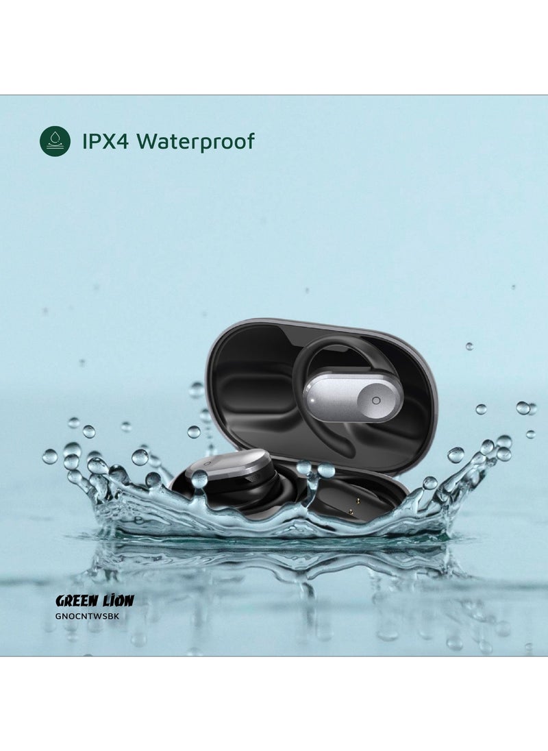 Ocean Open Ear Waterproof Headphones / 135° Free Rotation / Wireless Earbuds / Touch Control / Type-C Charging / 6 hrs Playtime / Hands-Free / Headphones for Gaming with Voice Assistant - Black