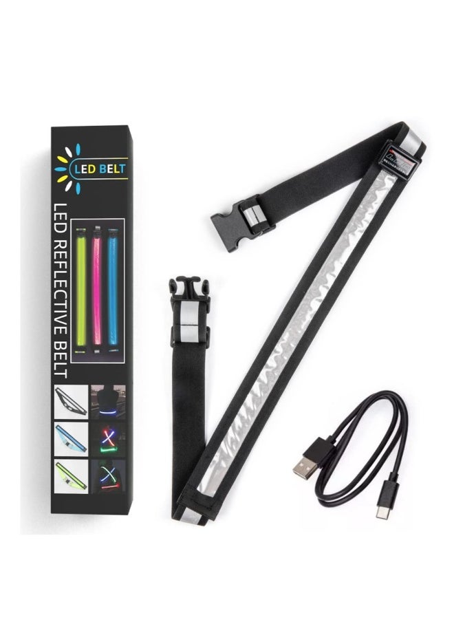 High Visibility Reflective Running Belt with USB Rechargeable Safety Light, Adjustable Size Reflective Sash for Nighttime Running and Walking, Ideal for Outdoor Activities.