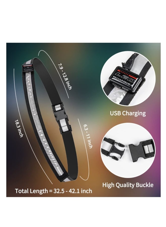High Visibility Reflective Running Belt with USB Rechargeable Safety Light, Adjustable Size Reflective Sash for Nighttime Running and Walking, Ideal for Outdoor Activities.