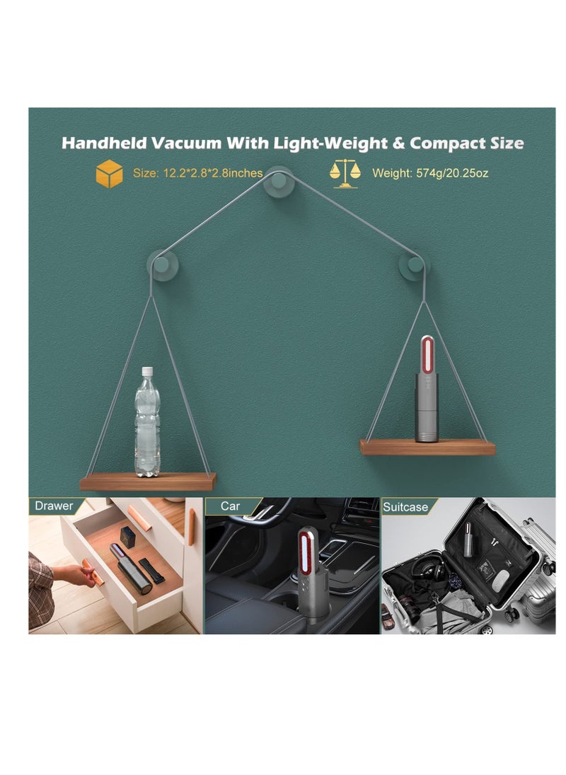 Portable Cordless Handheld Vacuum Cleaner, Strong Suction Car Vacuum Cordless Rechargeable Dust Buster, Mini Hand Held Vacuum Cleaner with LED, Hand Vacuum for Car, Home & Pet Hair - USB C