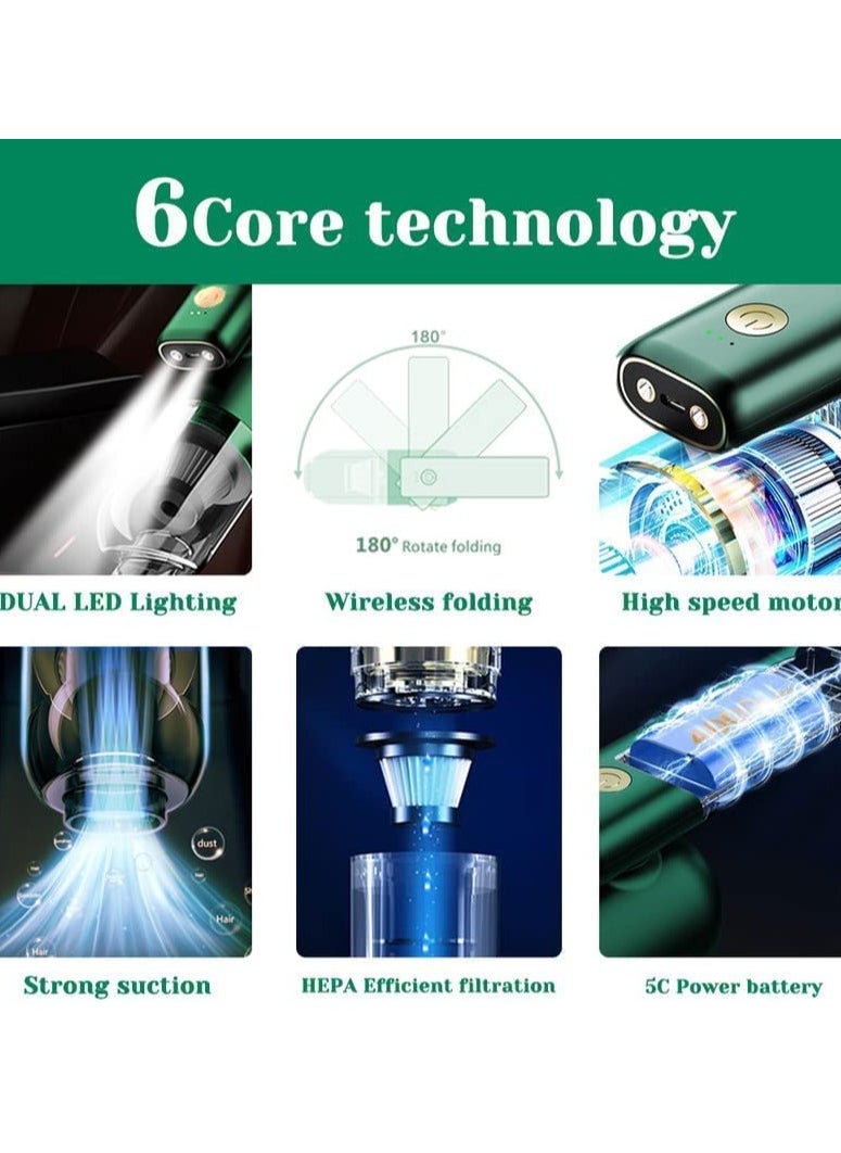 Vacuum Cleaner Cordless Handheld Mini Car Vacuum Rechargeable, Ultra-Lightweight 0.8lb 8000Pa Powerful Suction with Dual Ledlight for Car Home Cleaning