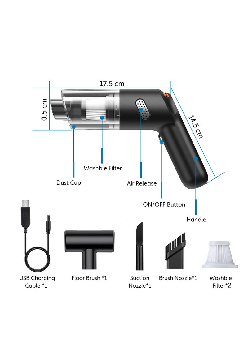 Car Handheld Vacuum, Cordless Handheld Vacuum Cleaner with Low Noise, Portable Rechargeable Car Vacuum, 10000PA Powerful Suction for Travel, RV Camper Car and Home