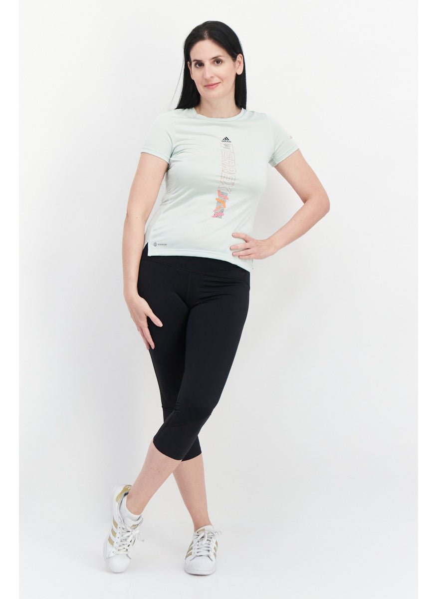 Women Sport Fit Crew Neck Short Sleeve Training Top, Mint Green