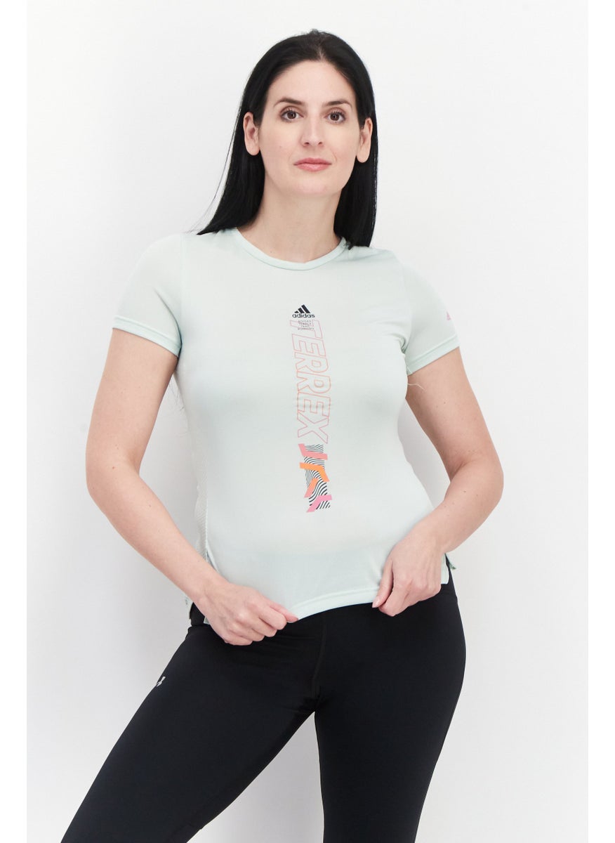 Women Sport Fit Crew Neck Short Sleeve Training Top, Mint Green