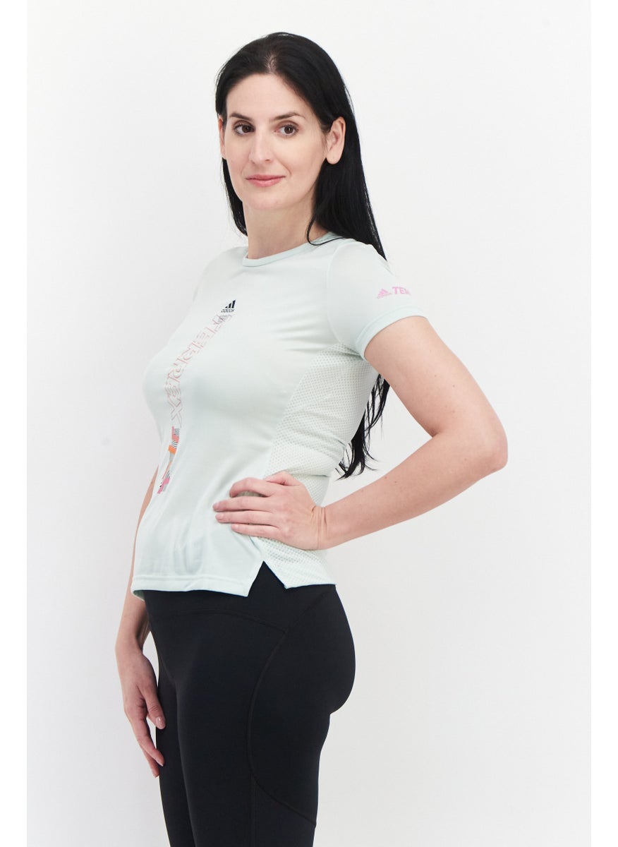 Women Sport Fit Crew Neck Short Sleeve Training Top, Mint Green