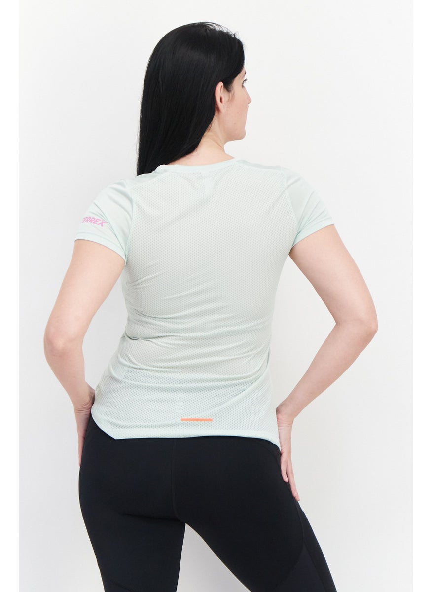 Women Sport Fit Crew Neck Short Sleeve Training Top, Mint Green