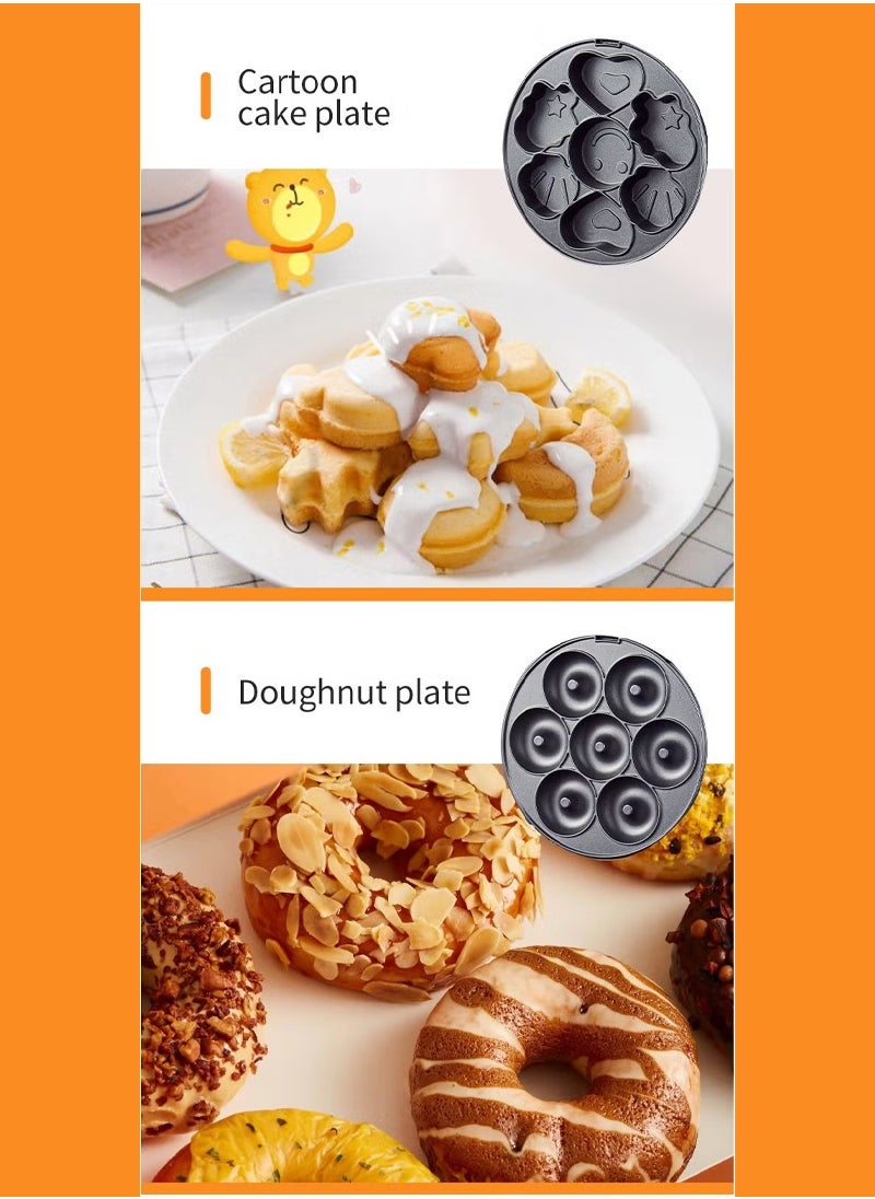 3-In-1 Non-Stick Snacks Maker with Waffle Plate/Cartoon Cake Plate/Doughnut Plate 600 W SK-08006 Black
