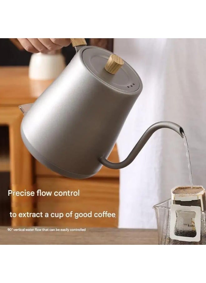 Liying Wooden handle design Gooseneck Electric Pour Over Kettle with Temperature Control, Tea & Pour Over Coffee Kettle, Stainless Steel, Auto Shutoff Boil-Dry Protection, 0.8L, Grey Colour