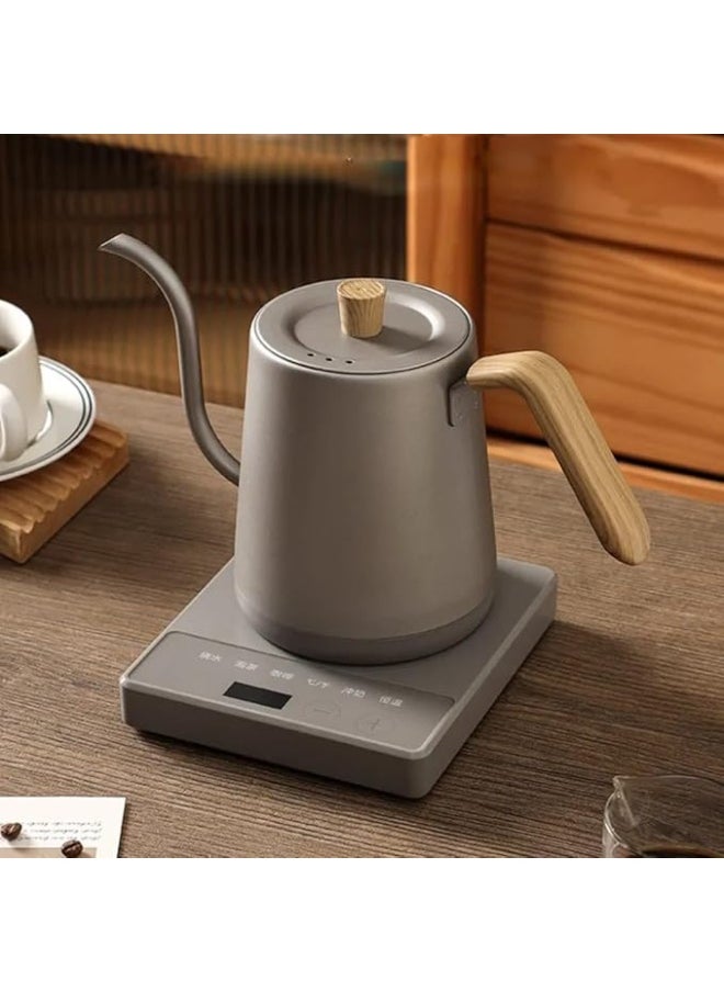 Liying Wooden handle design Gooseneck Electric Pour Over Kettle with Temperature Control, Tea & Pour Over Coffee Kettle, Stainless Steel, Auto Shutoff Boil-Dry Protection, 0.8L, Grey Colour