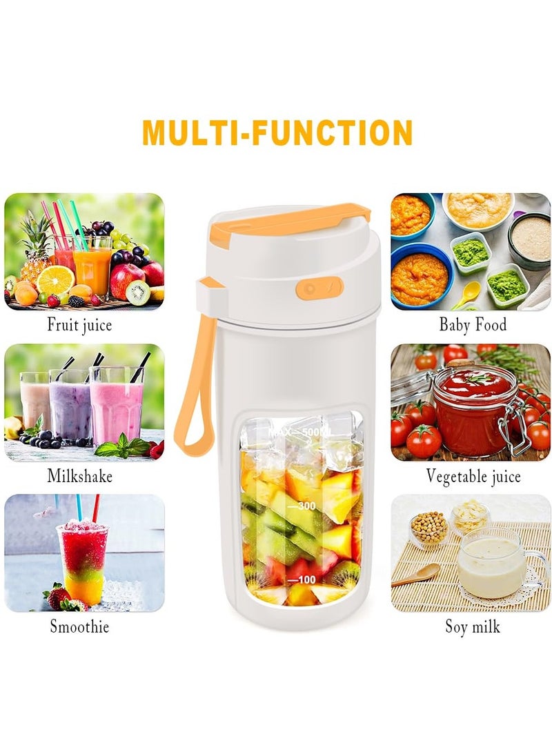 SYOSI Personal Blender for Shakes and Smoothies, Portable Blender with 10 Blades 500ml Large Capacity, Cordless Mini Blender for Travel, Sports and Home, USB Rechargeable and BPA-Free