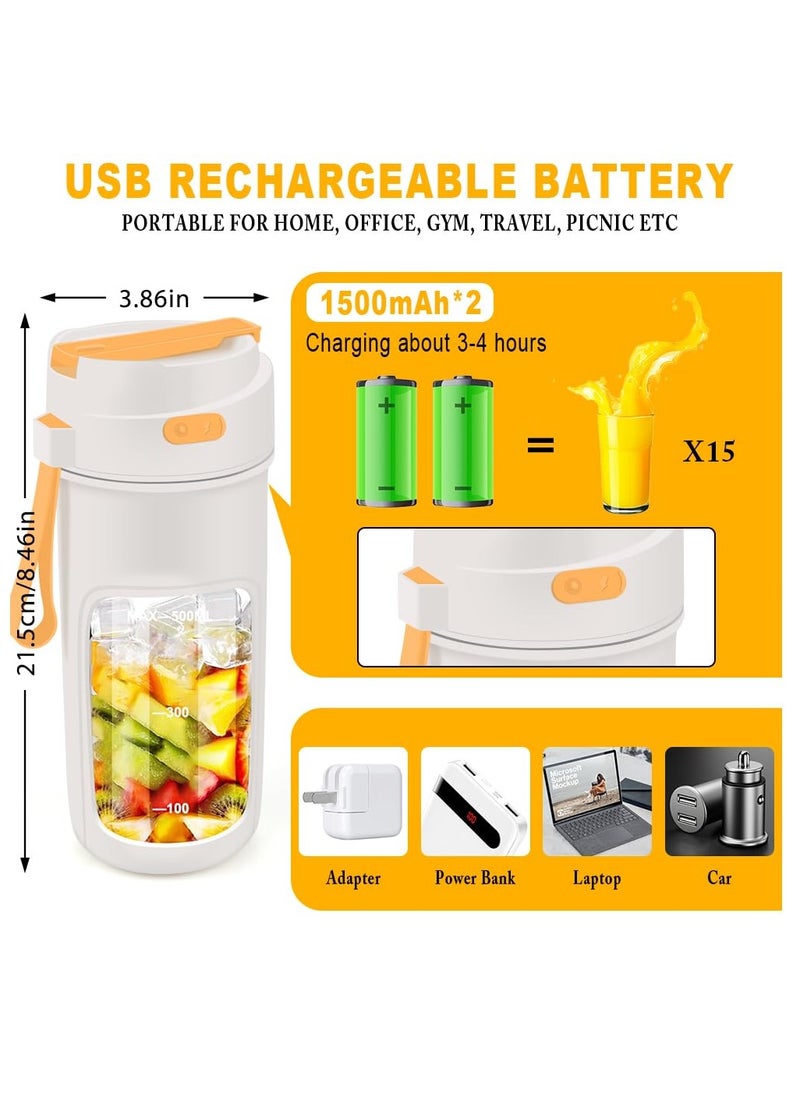 SYOSI Personal Blender for Shakes and Smoothies, Portable Blender with 10 Blades 500ml Large Capacity, Cordless Mini Blender for Travel, Sports and Home, USB Rechargeable and BPA-Free