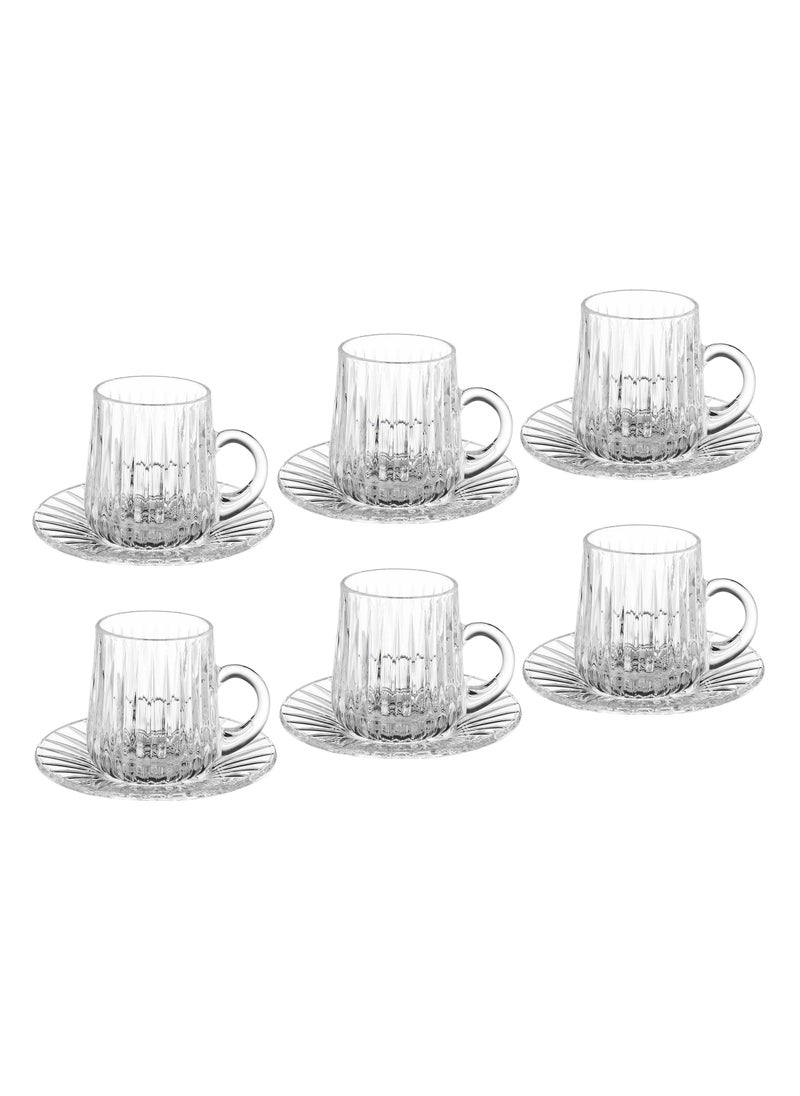 Clear Glass Tea Cups and Saucers Set of 6 Cups + 6 Tea Saucers
