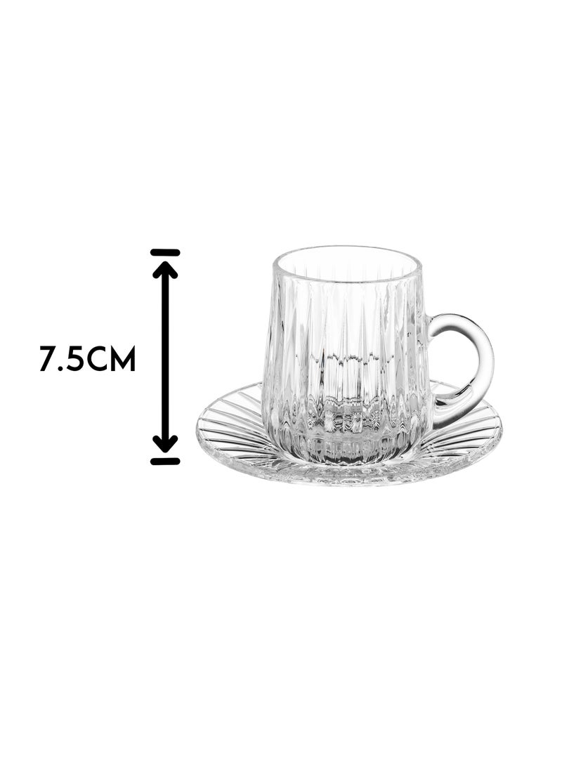 Clear Glass Tea Cups and Saucers Set of 6 Cups + 6 Tea Saucers