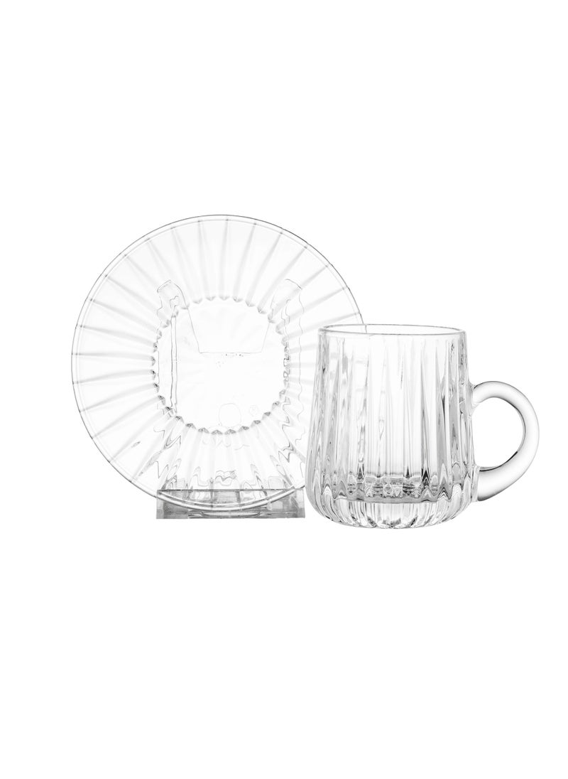 Clear Glass Tea Cups and Saucers Set of 6 Cups + 6 Tea Saucers